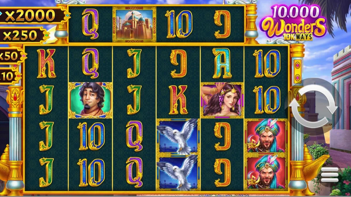 Tampilan visual slot 10,000 Wonders Big Bang dengan tema Arabian