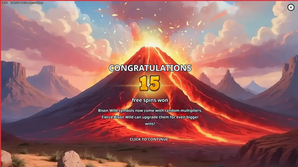 Pemandangan atmosferik ngarai saat senja dalam slot Darkside Prairie: Magical Beasts