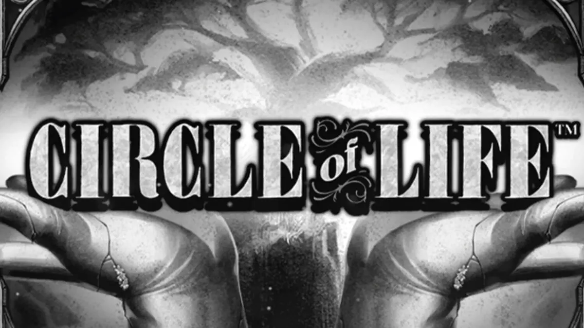 Tampilan visual slot Circle of Life dengan tema monokrom dan pohon kehidupan