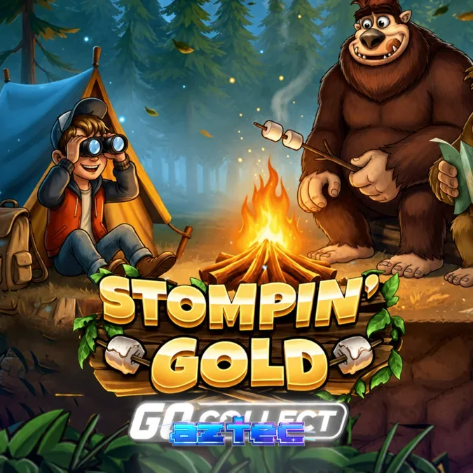 Tampilan visual slot Stompin Gold dengan tema hutan dan karakter Bigfoot